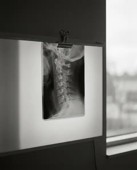 Cervical spine neck X-ray on a backlit radiology viewer